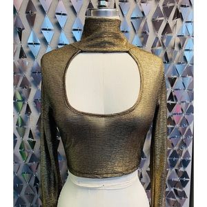 Gold metallic, turtle neck crop top